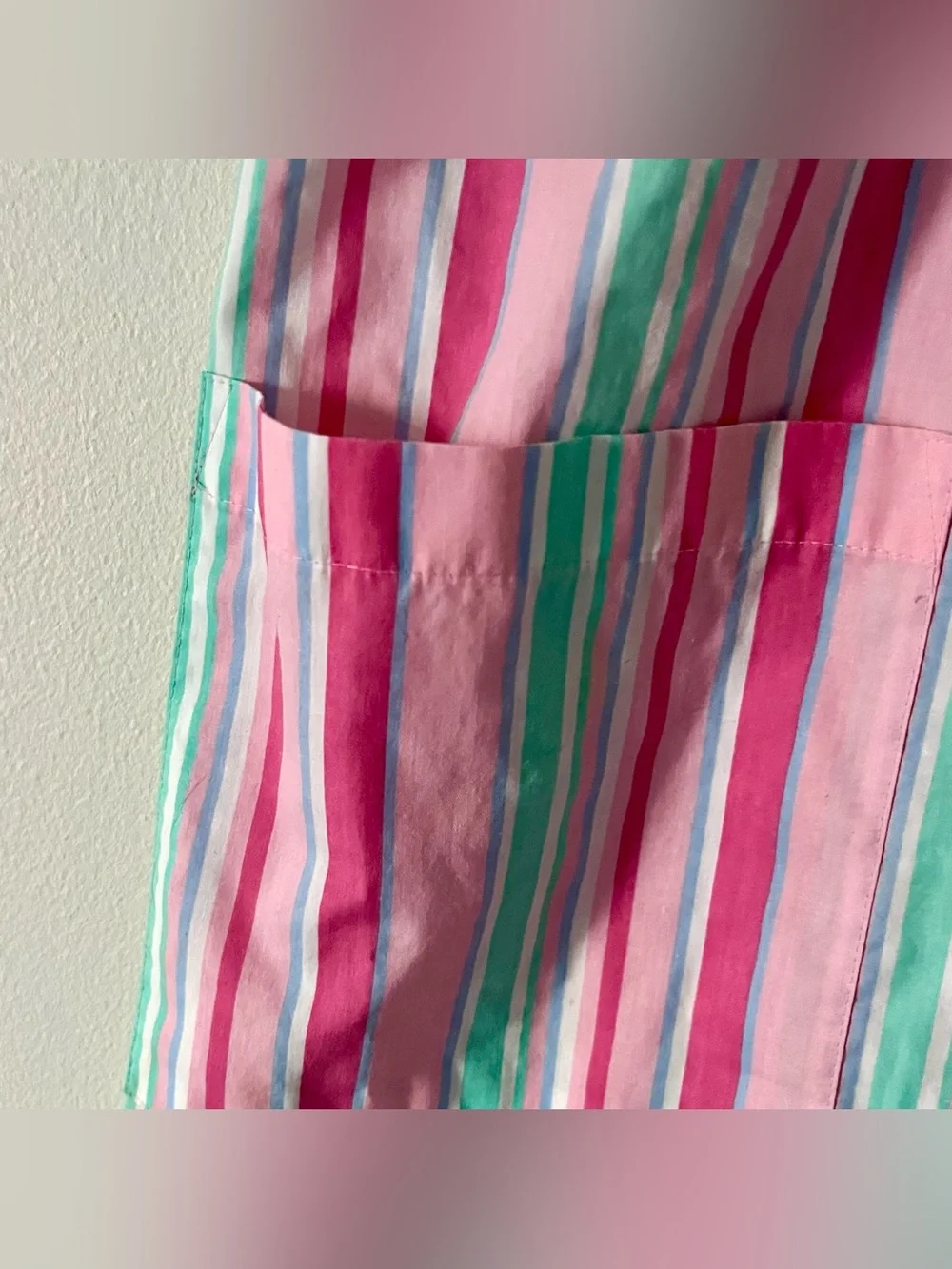 Vintage Ashley Taylor Pink & Green Striped Quilted Housecoat Dress Nightgown XS